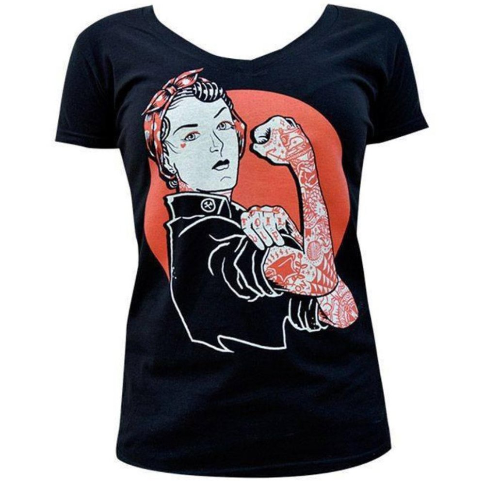 We Can Do It Rosie the Riveter Black Rockabilly Tattoo Tee S-M-L-XL-XXL NWT